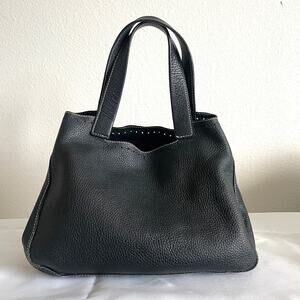 Furla Black Genuine Leather Hand Tote Bag with Side Snap
